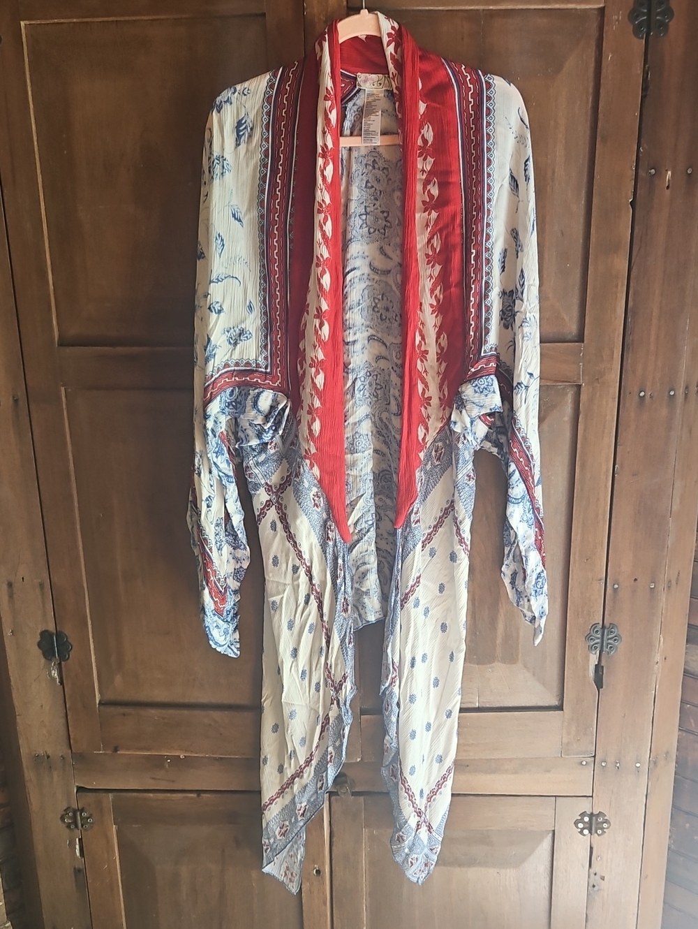 Free People Red & Blue Paisley Draped Kimono